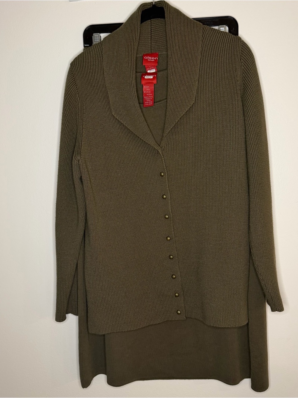 Olsen 3 piece set Olive Green Button Cardigan, sleeveless shirt and skirt